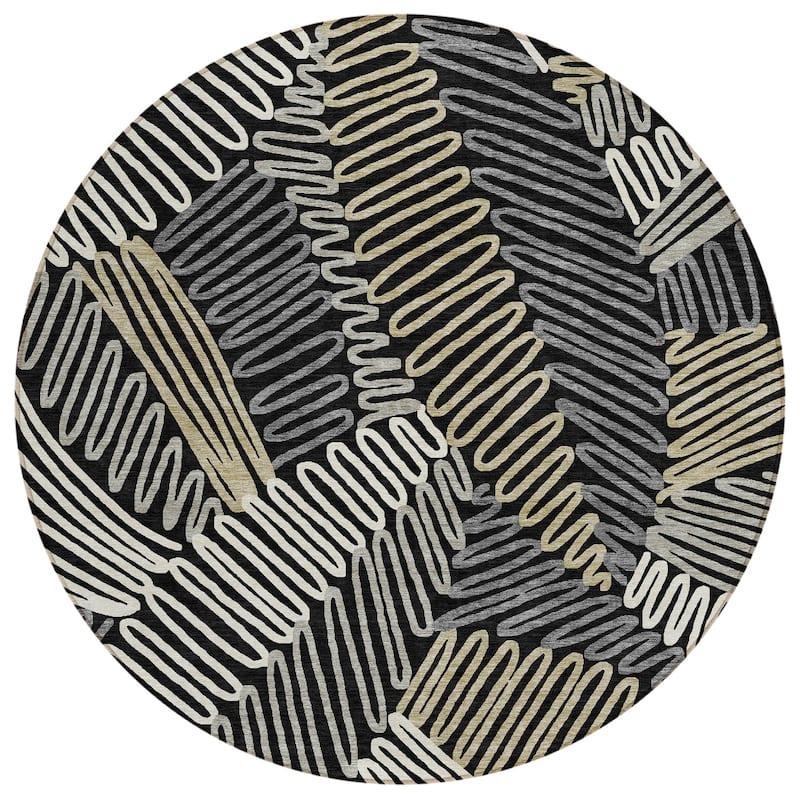 Machine Washable Indoor/ Outdoor Chantille Contemporary Squiggles Rug