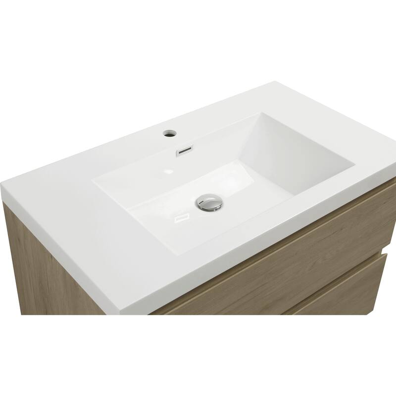 36" Modern Wall-Mounted Floating Bathroom Vanity with Sink, Drawers