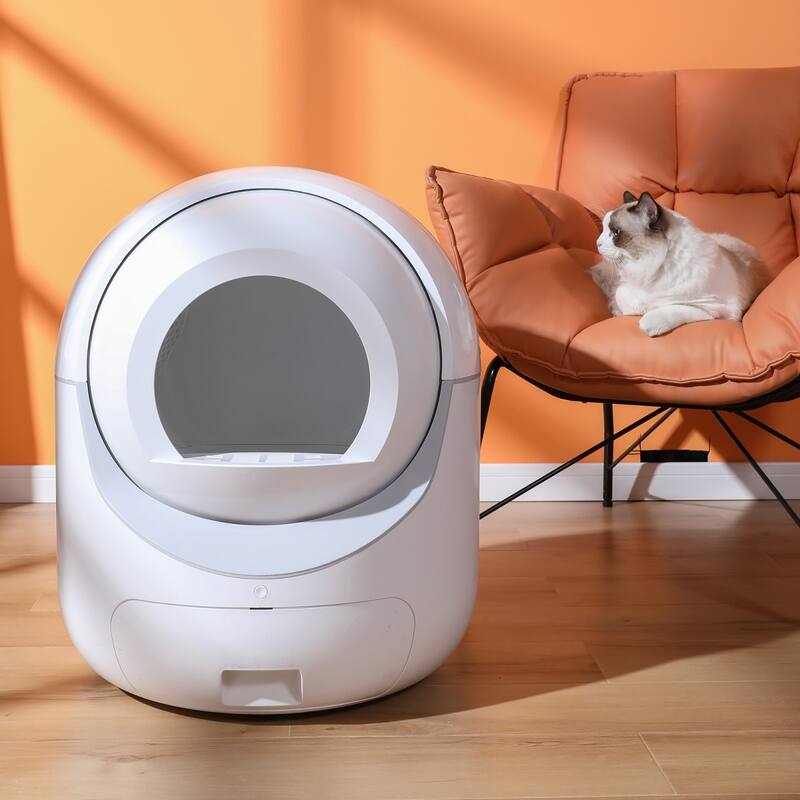Smart Automatic Cat Litter Box,Automatic Scooping and Odor Removal, Support WiFi - White