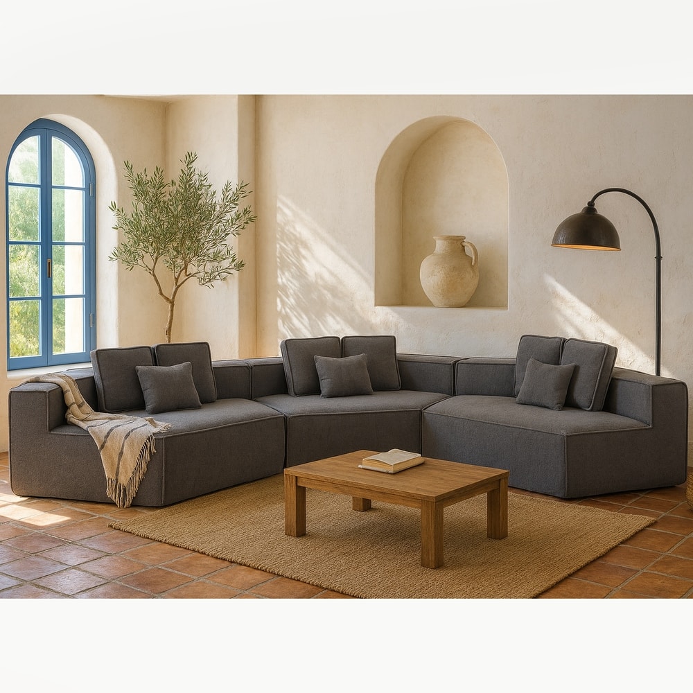 181"Extra Large Multi-Seat Modular Sofa with Teddy Sherpa Fabric,Includes 9 Soft Pillows
