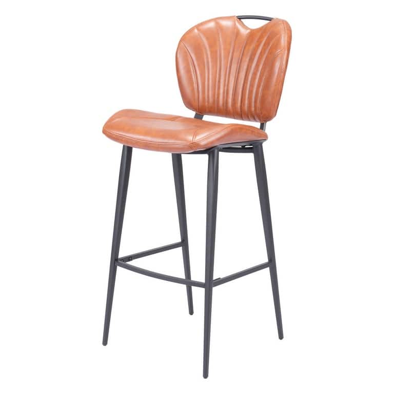 30" Brown And Black Faux Leather And Steel Low Back Bar Height Bar Chair