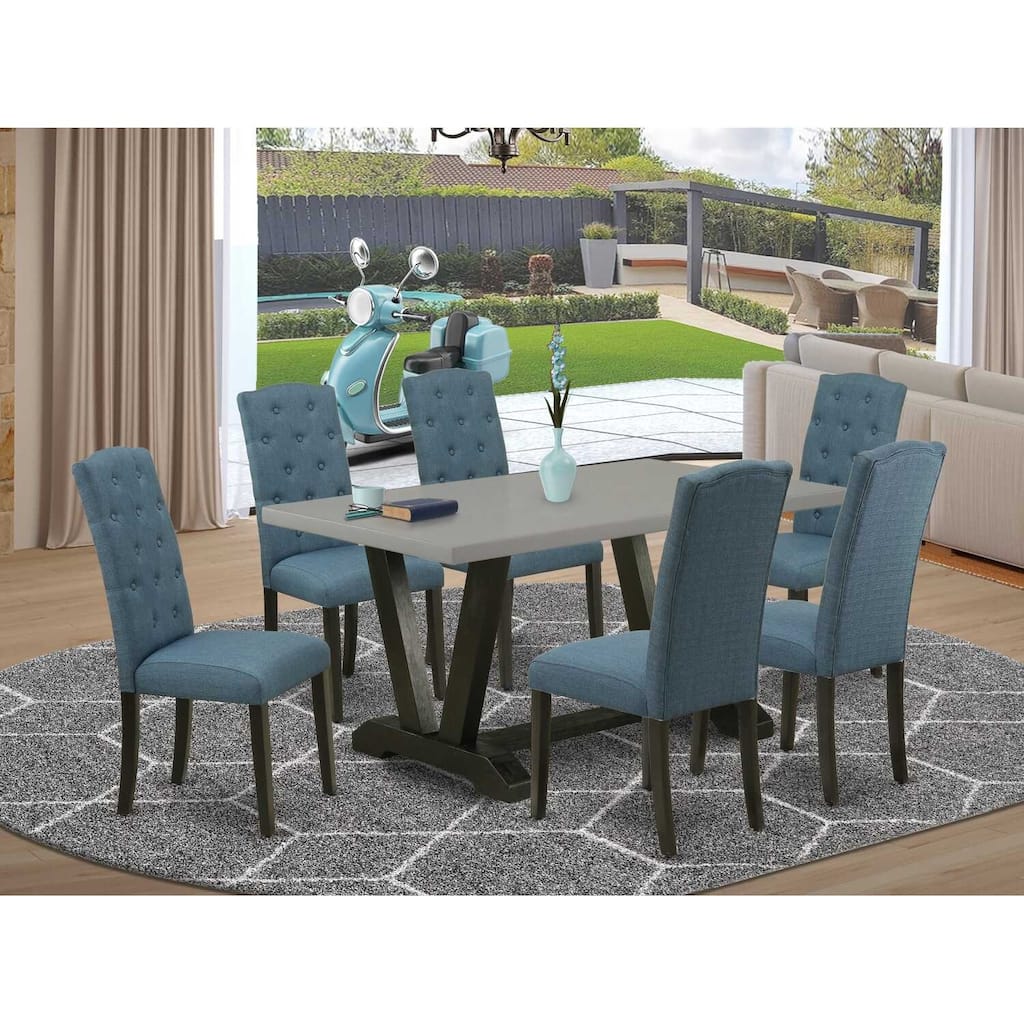 HomeStock 7-Piece Rectangle Natural Oak Finish Solid Wood Top Dining Table with 6-Chairs