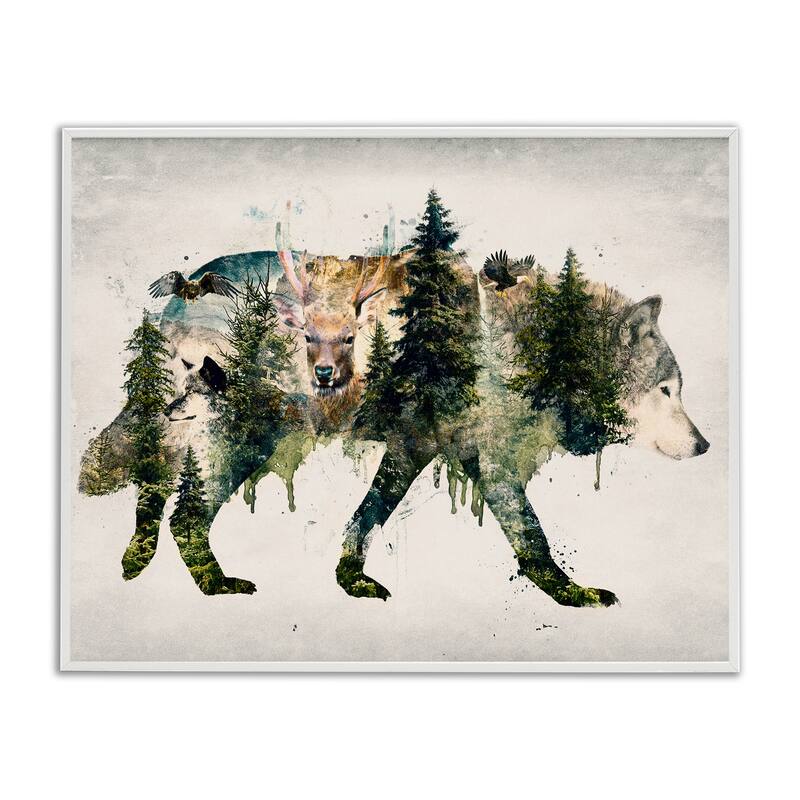 Stupell Woodland Wildlife Wolf Contour Framed Giclee Art Design By Barrett Biggers - 30 x 24 - White