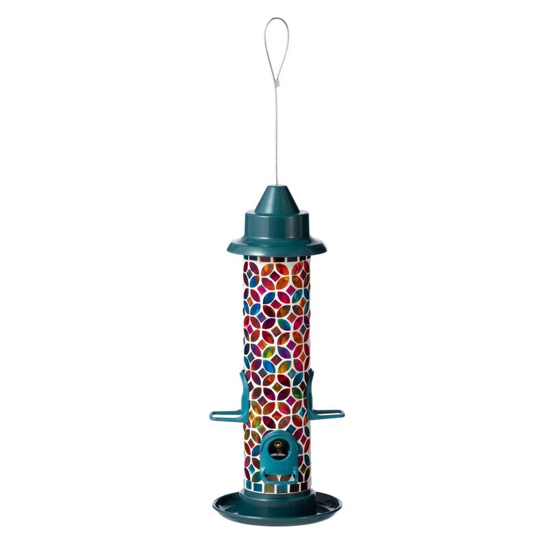 Glitzhome 20''H Tall Hanging Blue/Green Mosaic Birdfeeder