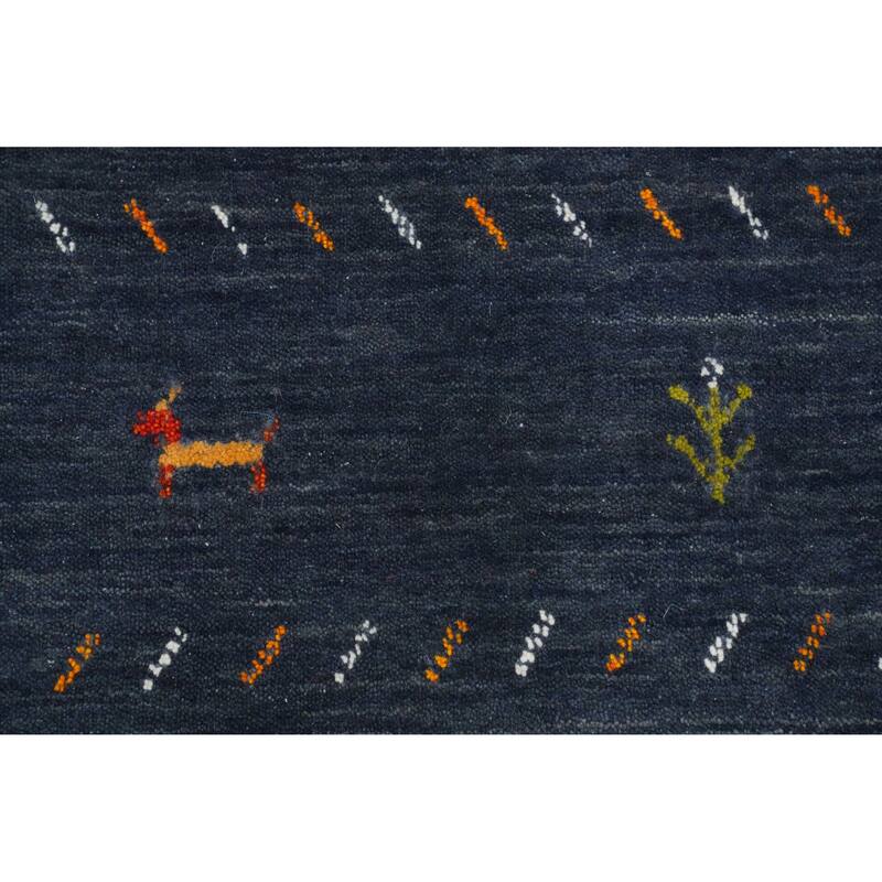 Hand Knotted Oriental 100% Wool Carpet Tribal Animal Pictorial Navy Blue & Blues Gabbeh Area Rug - 9' 10'' X 10' 0''