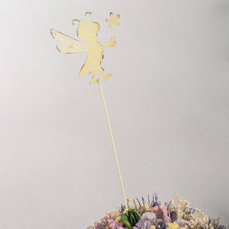Metal Bee Holding A Flower Lawn Stake