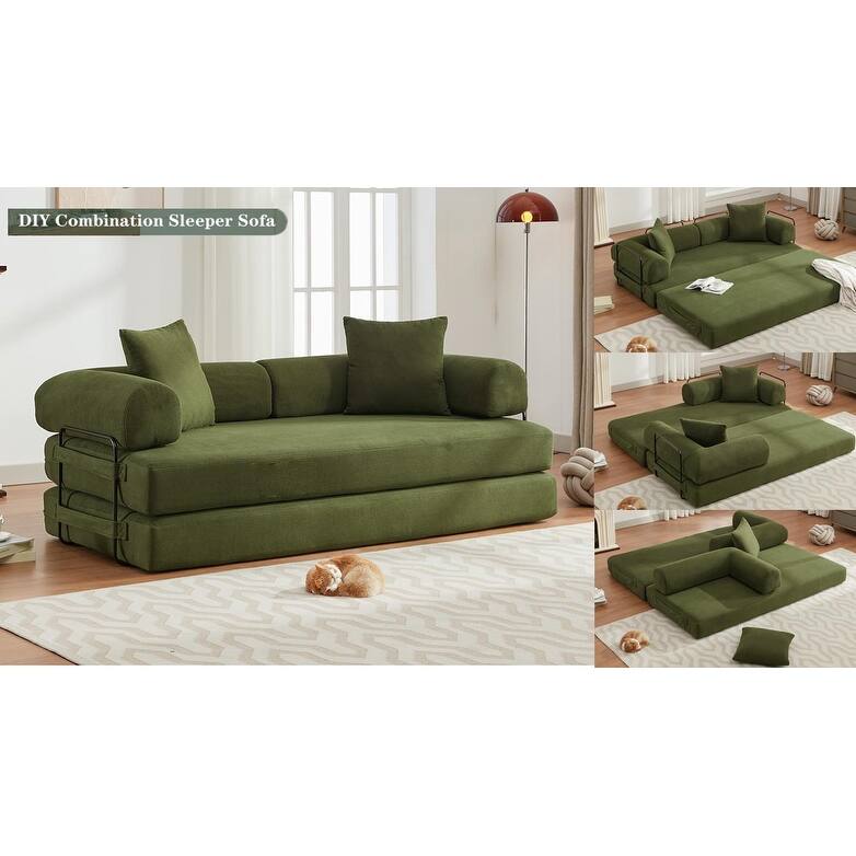 Folding Convertible Out Sleeper Sofa Bed,4-in-1 DIY Combination Convertible Sofa