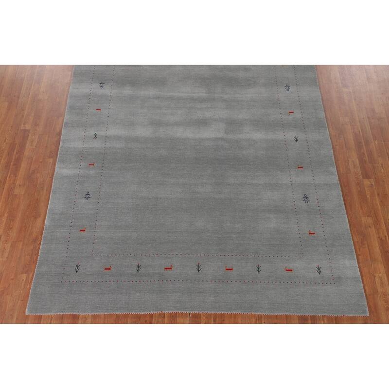 Silver Gray Gabbeh Indian Area Rug Handmade Wool Carpet - 7'8"x 9'10"