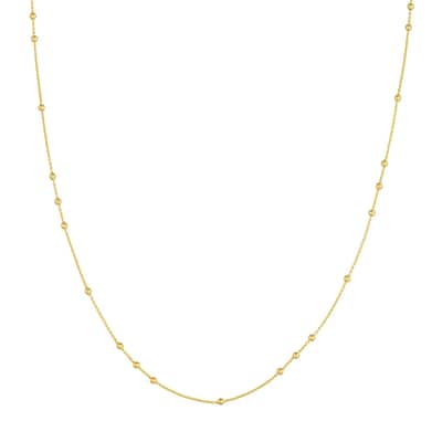 Curata 14k Yellow Gold 2mm Alternating Bead Stations Adjustable Necklace, 18"