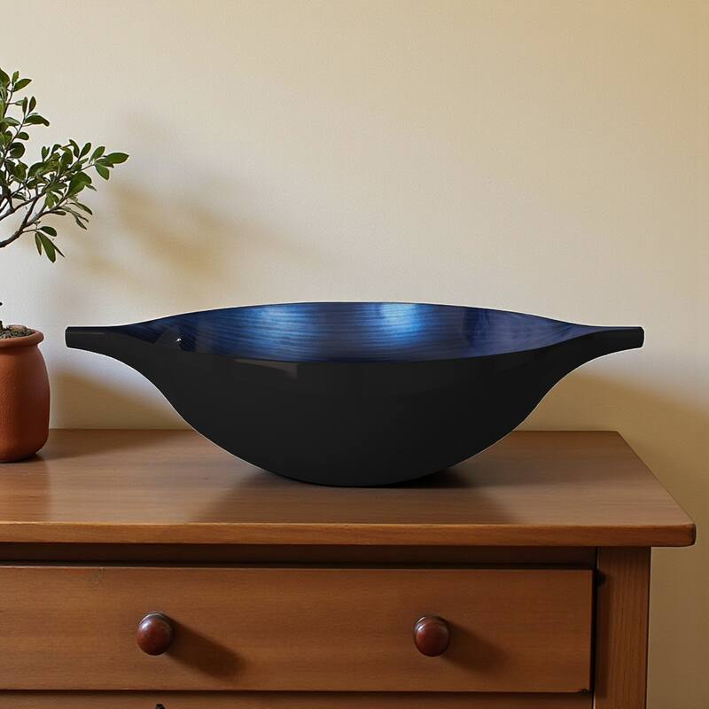 HomeRoots 19" Black And Blue Solid Wood Novelty Centerpiece Bowl - 5x19