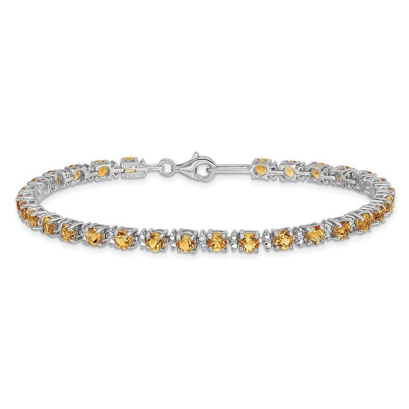 Curata 925 Sterling Silver 7" Round Gemstone and Diamond Line Bracelet