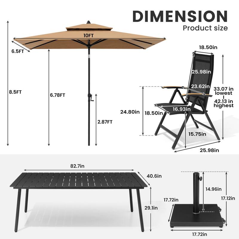9/11-Piece Outdoor Patio Dining Set Aluminum Dining Table and Folding Chairs w/10 ft Umbrella and Base
