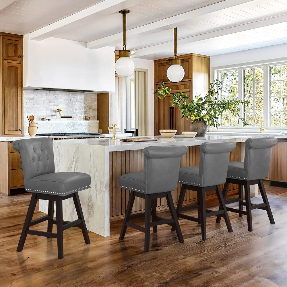 26 in. Set of 4 Bar Stools Counter Height Barstool 360° Swivel with Curved Backrest,Armless Stool