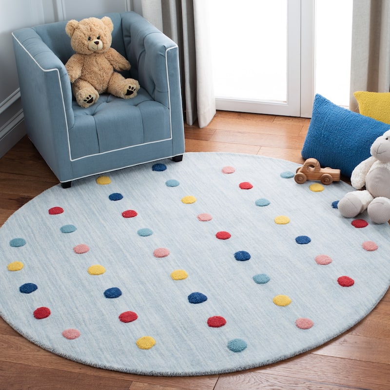 SAFAVIEH Kids Jayshree Polka Dot Wool Rug - 5' X 5' Round - Grey