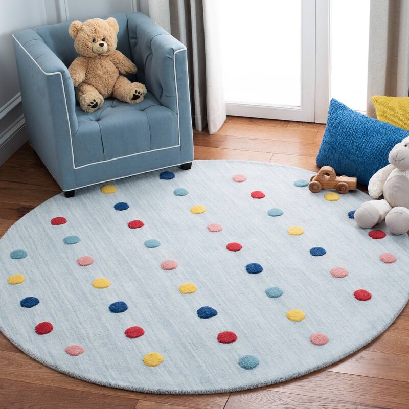 SAFAVIEH Kids Karan Polka Dot Wool Rug - 5' Round - Grey