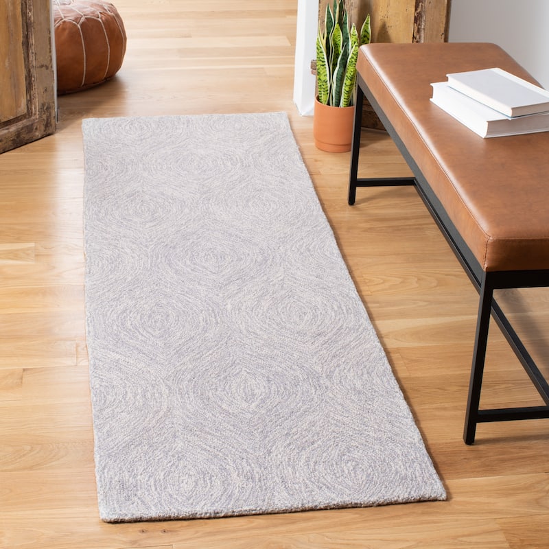 SAFAVIEH Handmade Micro-Loop Bunny Wool Rug - 2'3" x 7' Runner - Silver/Ivory