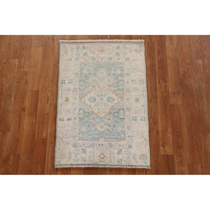 Hand Knotted Oriental 100% Wool Carpet Transitional Medallion Navy Blue & Blues Oushak Area Rug - 3' 0'' X 2' 0''