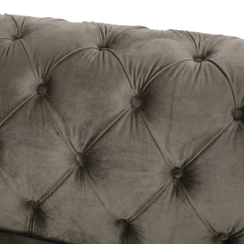 83.75" Velvet 3-Seater Sofa with Tufted Diamond Stitching, Gold Accents, and Iron Legs