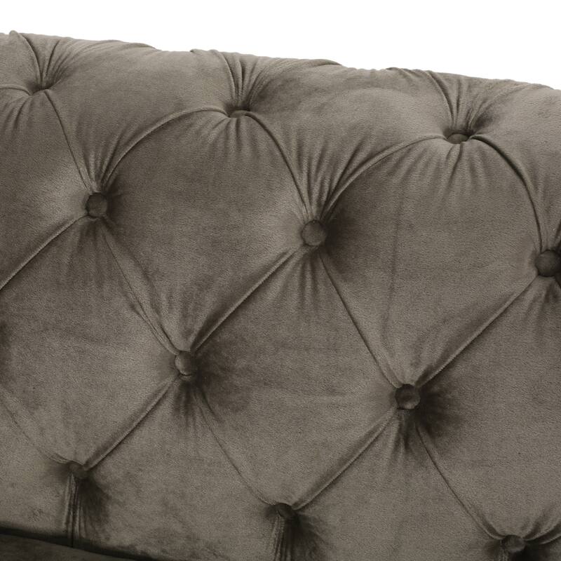 Velvet Button Tufted 3-seater Sofa with Iron Legs