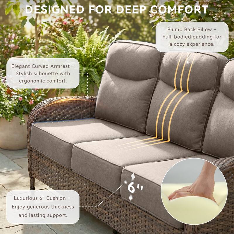Pocassy Outdoor Wicker Patio Sofa with Ottomans