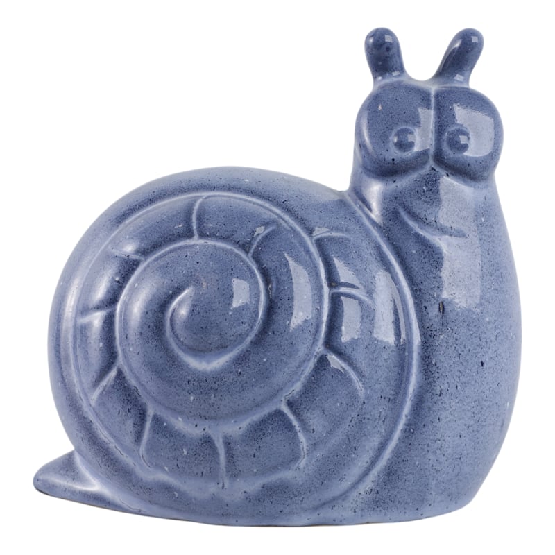 Pottery Clay Decorative Garden Statue Snail Sculpture Reactive Finish - Blue