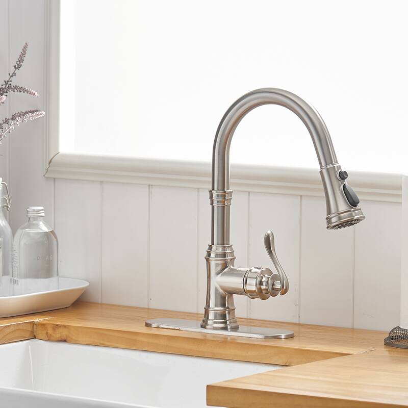 WIZ 3-Spray High Arc Pull Down Sprayer Kitchen Faucet With Deck Plate