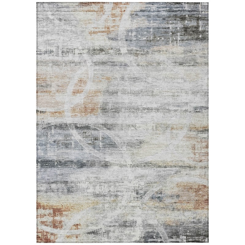 Machine Washable Indoor/ Outdoor Abstract Contemporary Chantille Rug