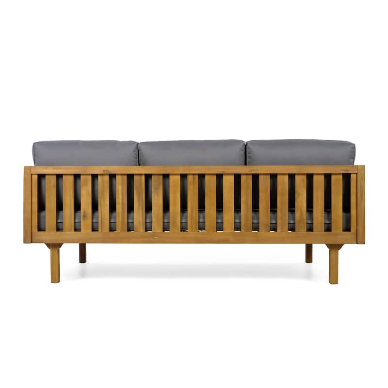 Christopher Knight Home - Modern Outdoor Patio Acacia Wood 3-Seater Daybed Sofa with Cushions, Rope Square Armrest & Teak Finish