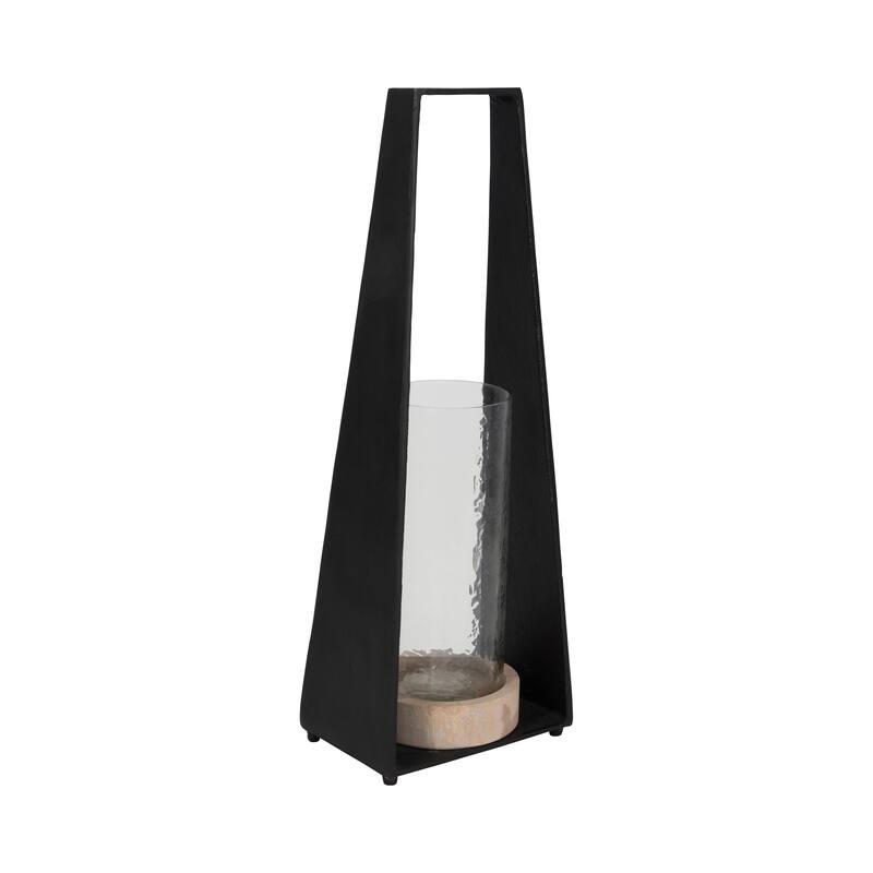 Candle Holder - Black Metal Glass Pillar Hurricane