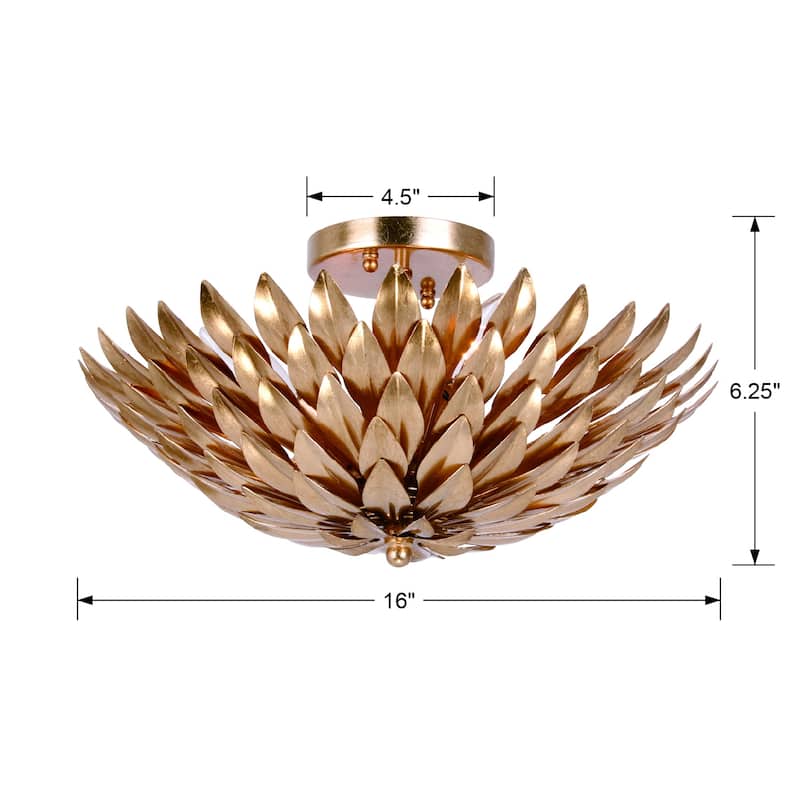 Broche 4 Light Antique Gold Ceiling Mount - 16'' W x 6.25'' H