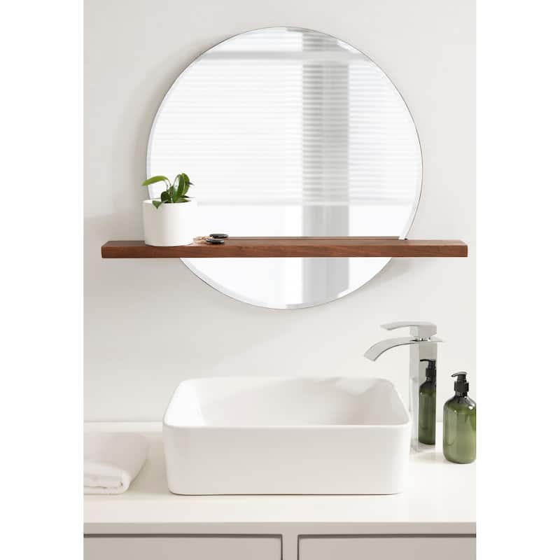 Kate and Laurel Fosset Round Frameless Mirror with Shelf - 30x24