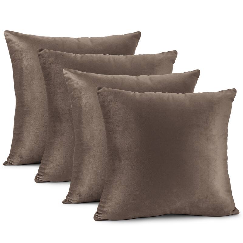 Nestl Solid Microfiber Soft Velvet Throw Pillow Cover (Set of 4) - 22" x 22" - Chocolate Brown