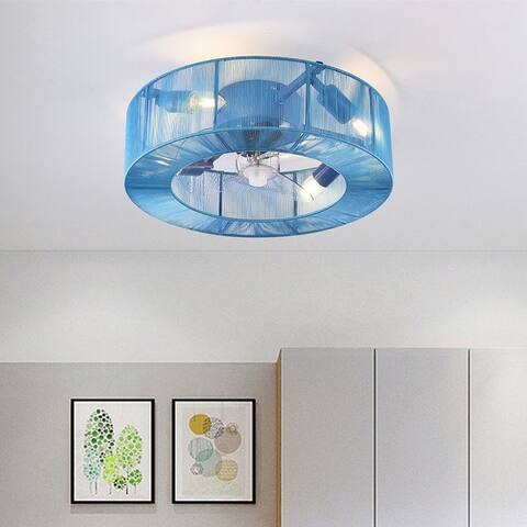 Contemporary Enclosed Caged LED Ceiling Fan with Remote