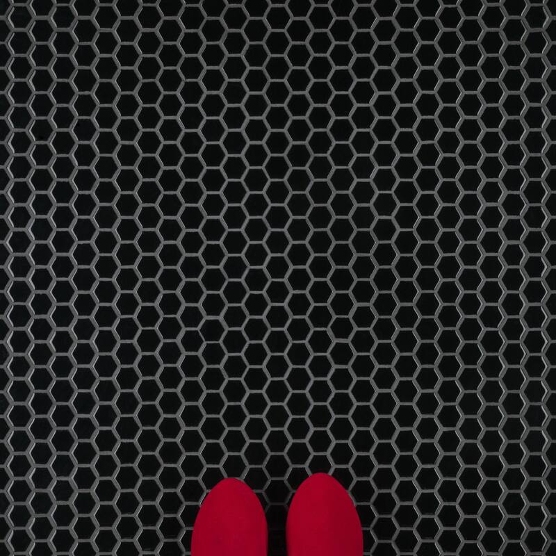 Merola Tile Hudson 1" Hex Glossy Black 11-7/8" x 13-1/4" Porcelain Mosaic Floor and Wall Tile