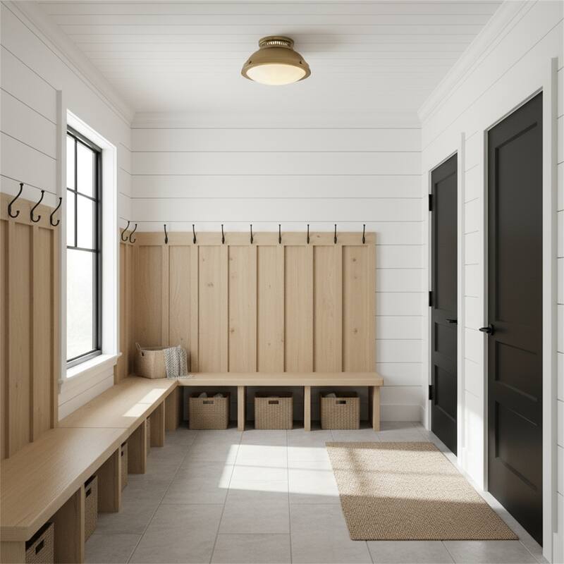 1-Light 11-in Polished Brass Flush Mount