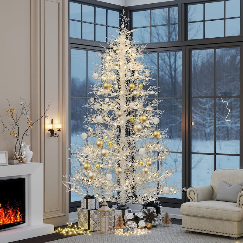 6 /7.5 FT Prelit White Artificial Birch Christmas Tree with Remote - 6 Foot