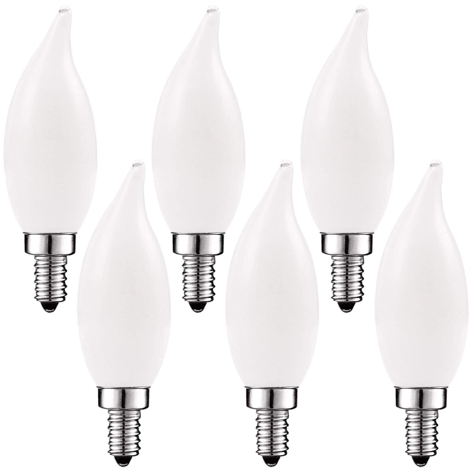 400 Lumens 2700K Warm White 6 Pack Filament LED Candle Bulb LED Chandelier Light Bulbs 40W Equivalent UL Listed E12 Base Luxrite 4W Vintage Candelabra LED Bulbs Dimmable Flame Clear Glass 