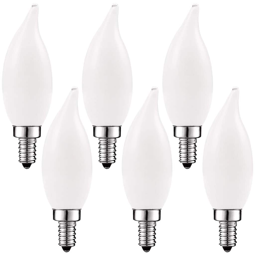 Luxrite 4W Frosted Candelabra LED Bulbs Dimmable, 2700K Warm White, 360 Lumens, 40W Equivalent, E12 Base (6 Pack)