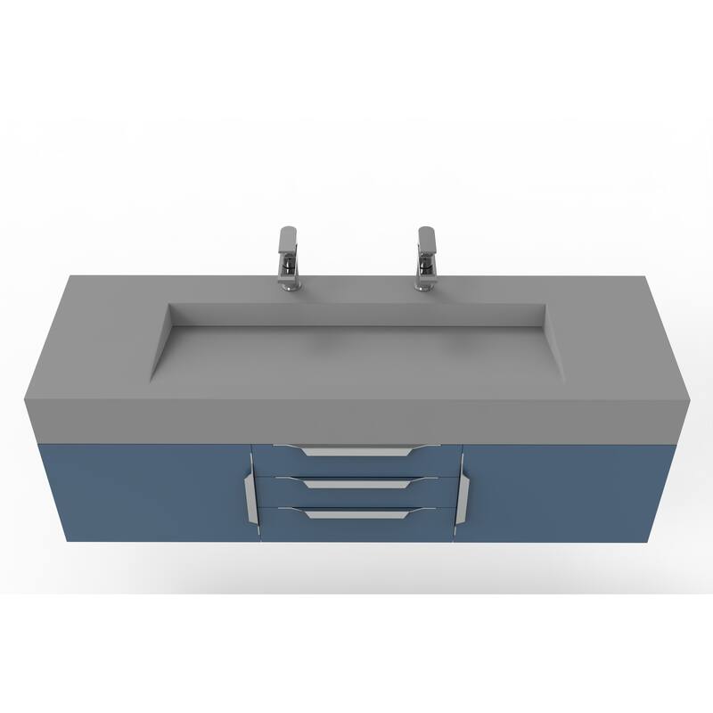 Nile 60" Wall Mounted Bathroom Vanity Set with Gray Solid Surface Top