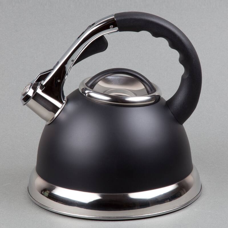 Creative Home Camille 3.0 Quart Stainless Steel Whistling Tea Kettle with Aluminum Capsulated Bottom, Opaque Black Color