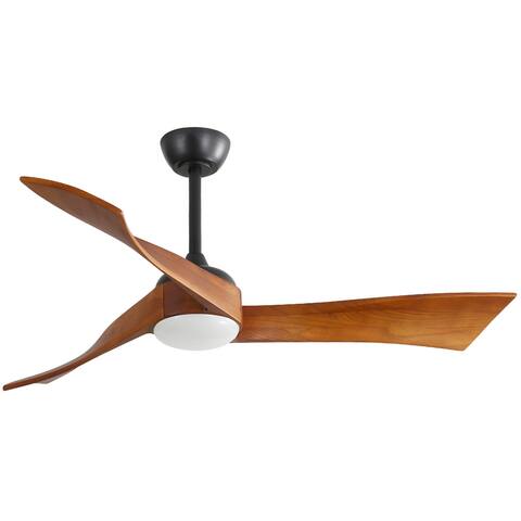 52" Solid Wood 3-Blade Propeller Ceiling Fan with LED Light and Remote