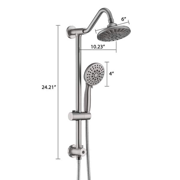 dimension image slide 1 of 3, Wall Mounted Shower Faucet With Handheld Shower 6 Inch Rain Shower Head Combo Set Shower System With Slide Bar, NO VALVE
