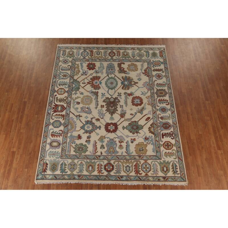 Oushak Oriental Area Rug Handmade Beige Wool Carpet - 8'0" x 9'10"
