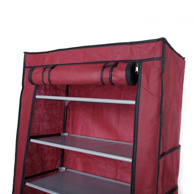 9 Lattices Non-Woven Fabric Shoe Rack Wine Red