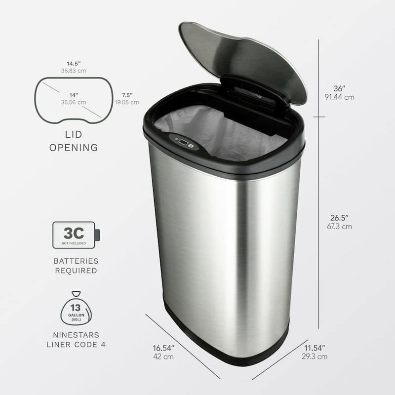 Nine Stars 13.2-gal Stainless Steel Motion Sensor Trash Can