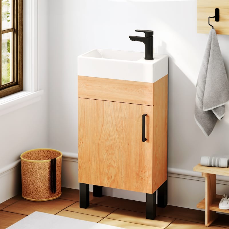 Moasis 16.2" Free-Standing Single Bathroom Vanity with Ceramic Basin