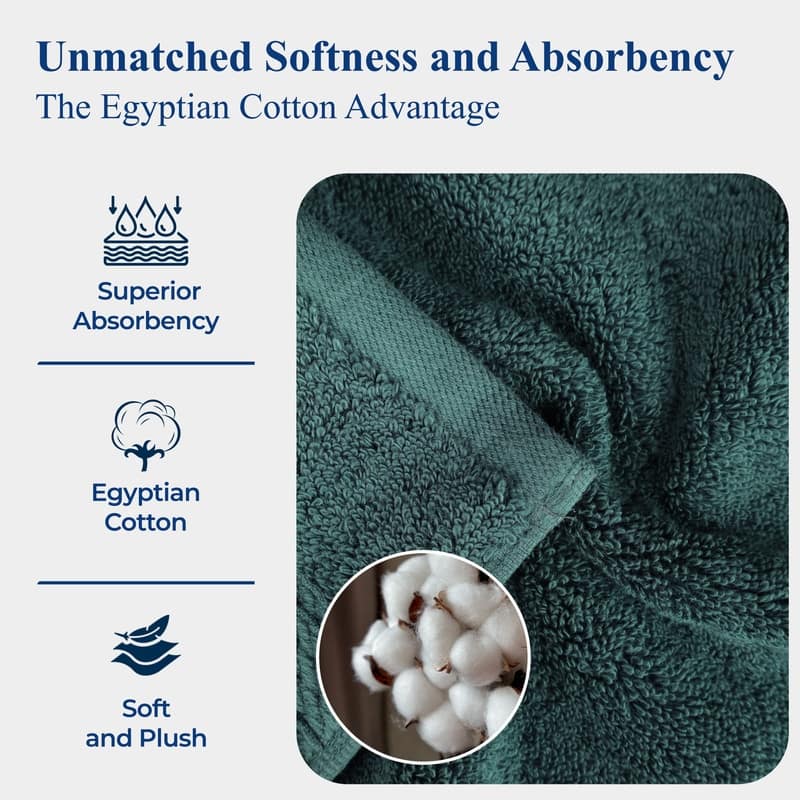 Superior Luxury Egyptian Cotton Bath Towel Set of 4 Ultra Plush, Heavyweight, Absorbent Spa & Hotel Quality Bath Towels Set