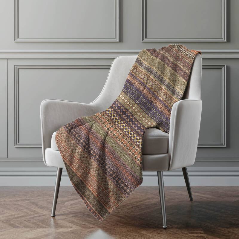 Premium Machine Washable Boho Stripes Sherpa Throw Blanket - Paprika - 4'2" x 5'10"