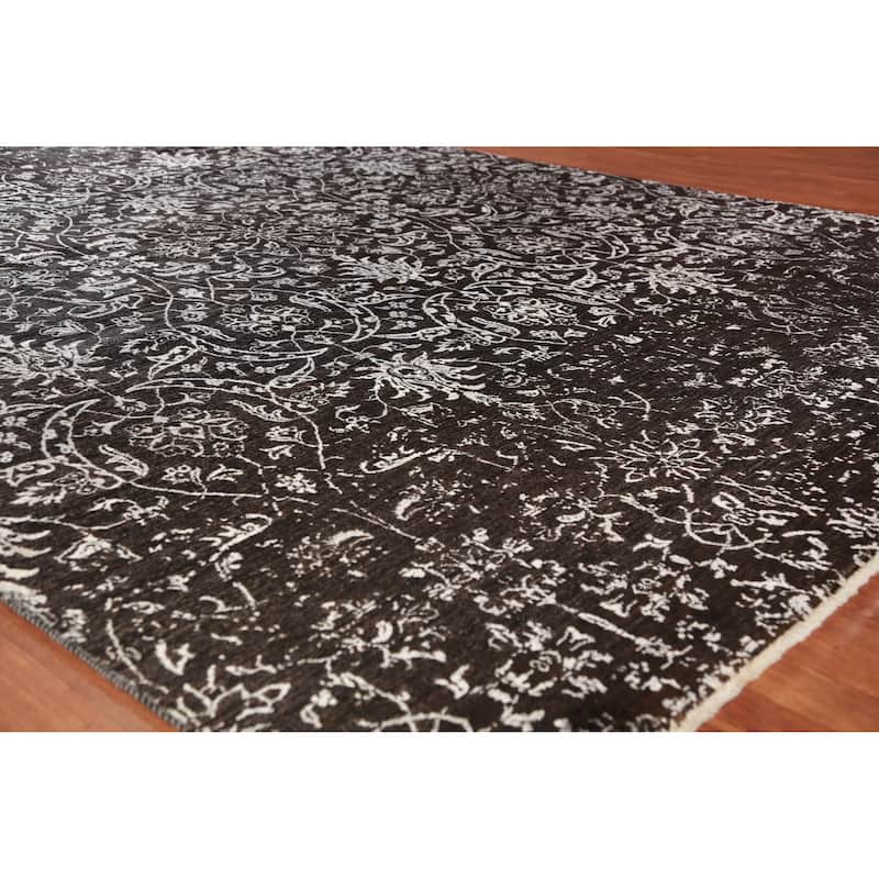 Black Art Craft Oriental Area Rug Handmade Wool And Silk Carpet - 9'0"x 12'7" - 9'0"x 12'7" - Black