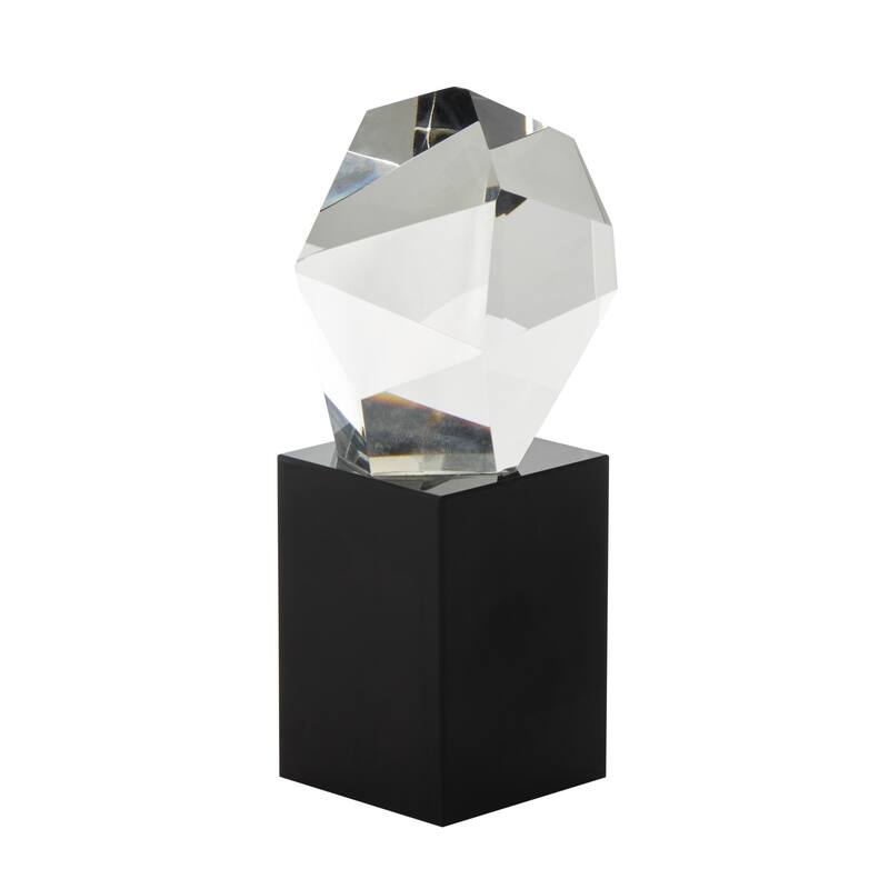 Glass Abstract Cut Stone Inspired Decorative Sculpture with Black Base - Clear - Roche River Decor